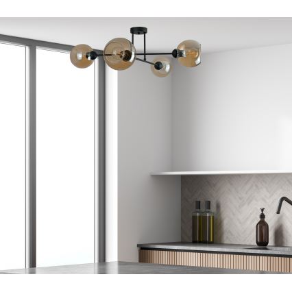Deckenleuchte an Stange VASCO 4xE27/60W/230V schwarz/rauchig beige