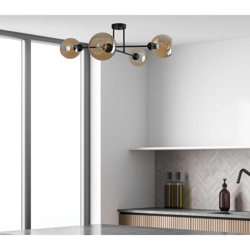 Deckenleuchte an Stange VASCO 4xE27/60W/230V schwarz/rauchig beige