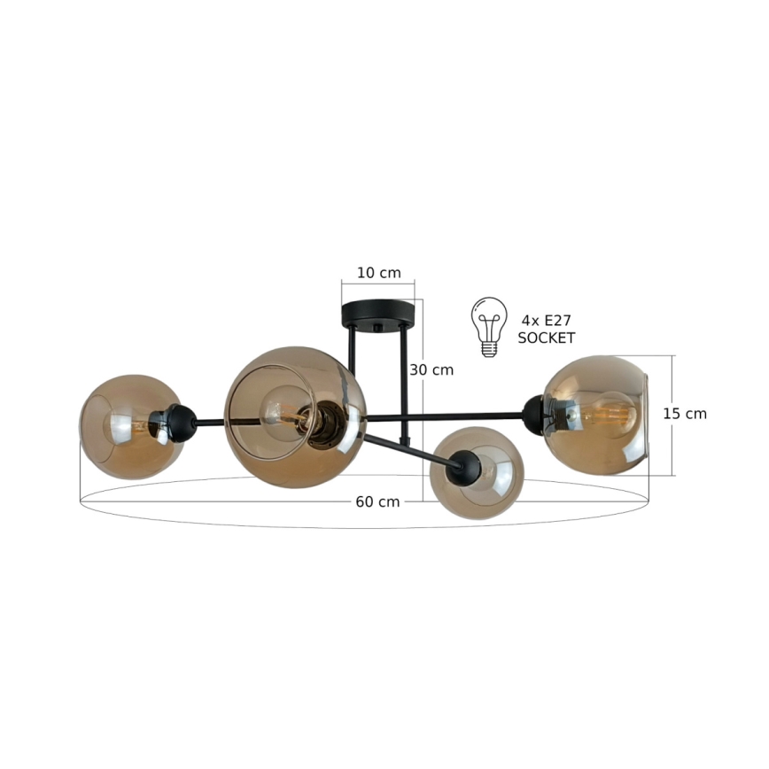 Deckenleuchte an Stange VASCO 4xE27/60W/230V schwarz/rauchig beige