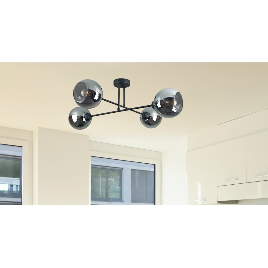 Deckenleuchte an Stange VASCO 4xE27/60W/230V schwarz/rauchig schwarz
