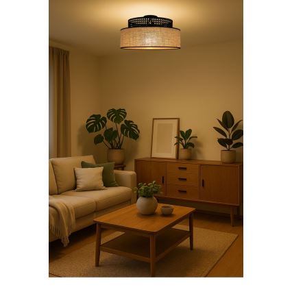 Deckenleuchte BOHO 1xE27/60W/230V schwarz/Rattan