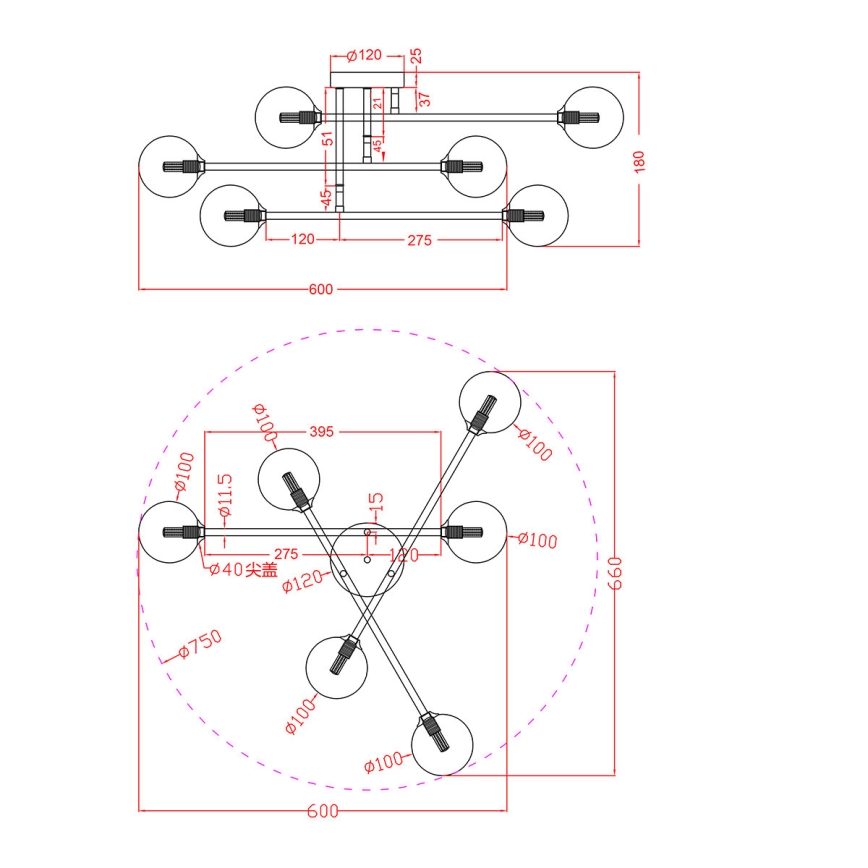 Deckenleuchte DORADO 6xG9/28W/230V schwarz