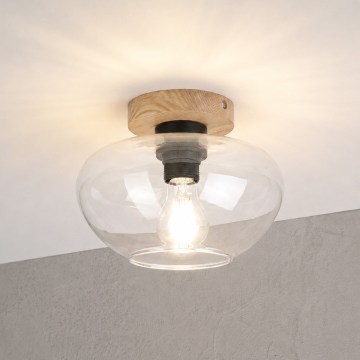 Deckenleuchte FLO WOOD 1xE27/15W/230V Eiche/transparent Ø 22 cm