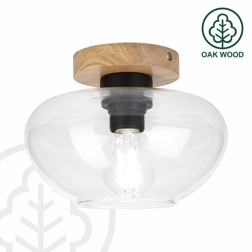 Deckenleuchte FLO WOOD 1xE27/15W/230V Eiche/transparent Ø 22 cm
