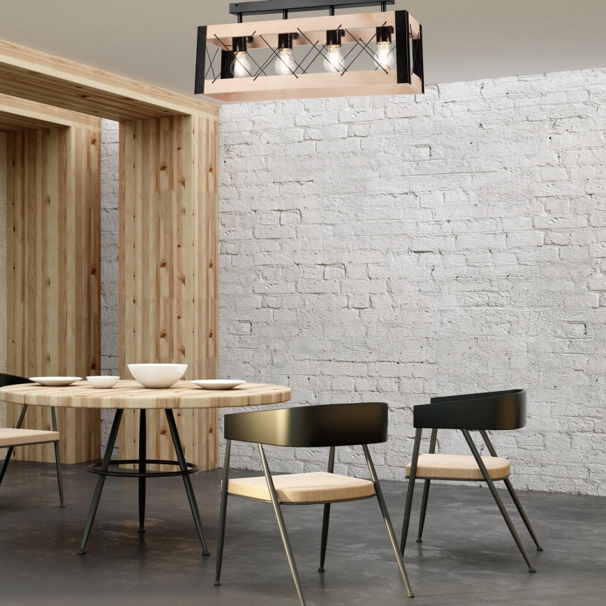 Deckenleuchte FRIDA 4xE27/60W/230V schwarz/beige Buche