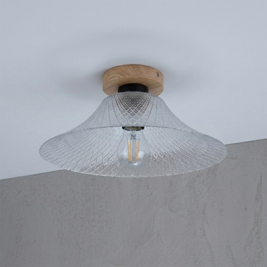 Deckenleuchte JULL WOOD 1xE27/15W/230V Eiche/klares Glas Ø 34 cm