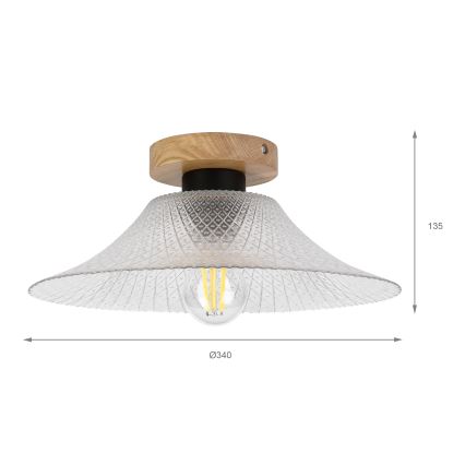 Deckenleuchte JULL WOOD 1xE27/15W/230V Eiche/klares Glas Ø 34 cm