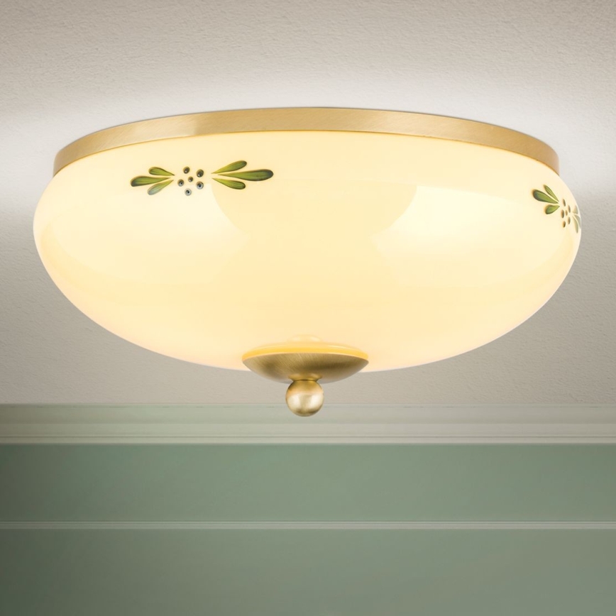Deckenleuchte LANDHAUS 2xE27/60W/230V d 28 cm Messing/beige