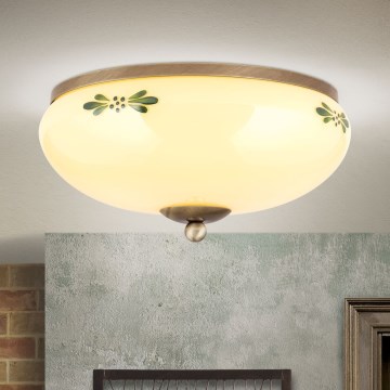 Deckenleuchte LANDHAUS 2xE27/60W/230V Ø 28 cm bronze/beige/grün