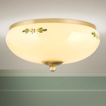 Deckenleuchte LANDHAUS 2xE27/60W/230V Ø 28 cm Messing/Beige/Grün