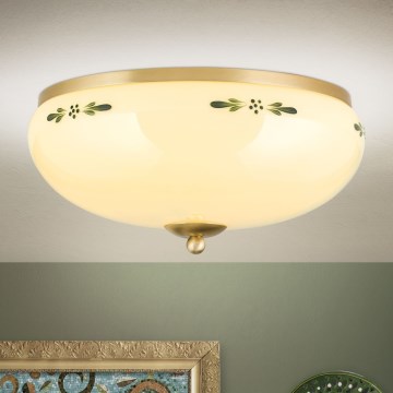 Deckenleuchte LANDHAUS 3xE27/60W/230V Ø 35 cm Messing/Beige/Grün