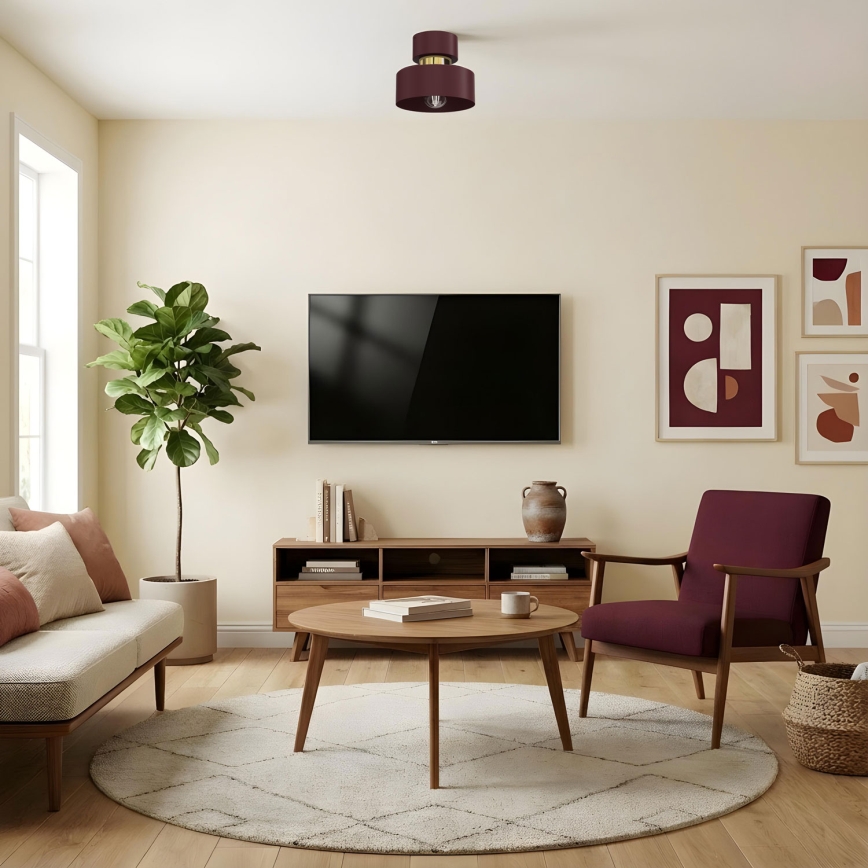 Deckenleuchte MARTI 1xE27/15W/230V Ø 20,5 cm burgunderrot/goldfarben