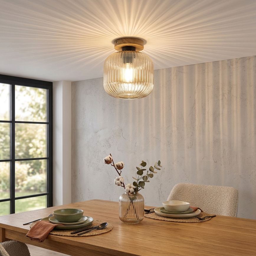 Deckenleuchte MILOU WOOD 1xE27/15W/230V Eiche/rauchiges Beige Ø 20 cm
