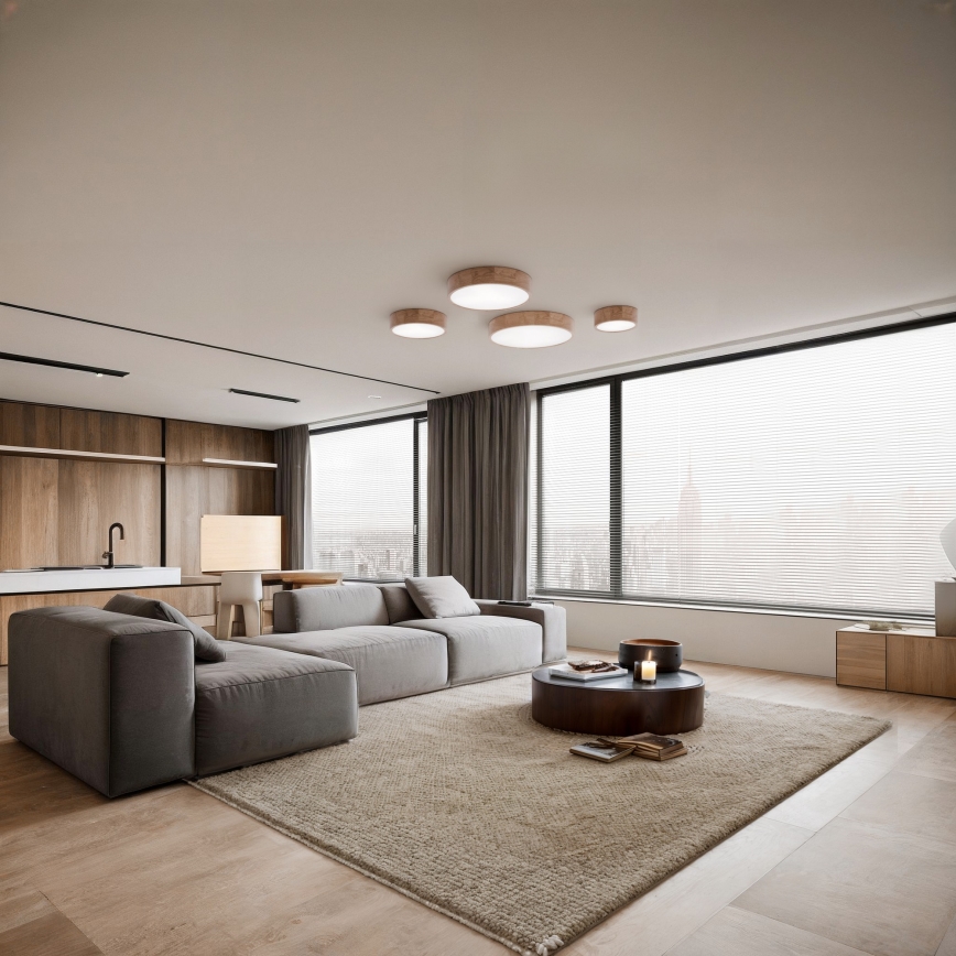 Deckenleuchte mit Sensor CLEO 4xE27/24W/230V Ø 47,5 cm Eiche