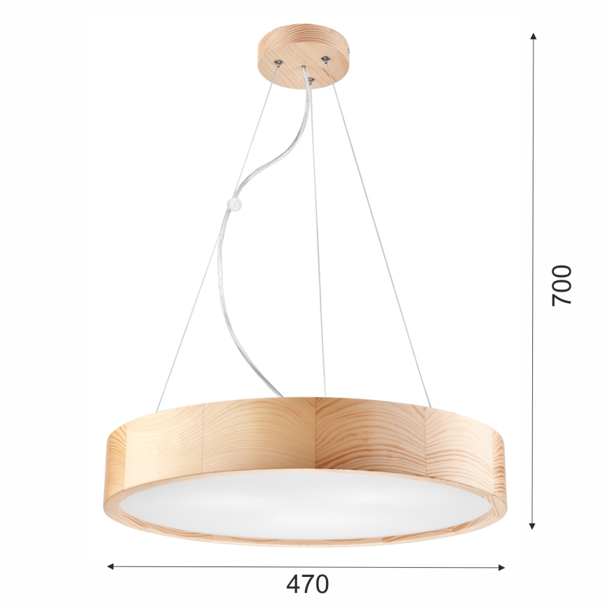 Deckenleuchte an Seil NATURAL 3xE27/60W/230V Ø 47 cm Kiefer