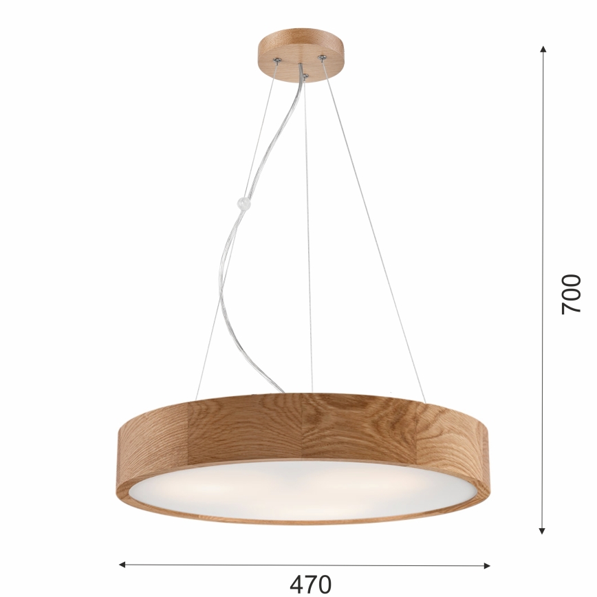 Deckenleuchte an Seil OAK 3xE27/60W/230V Eiche Ø 47,5 cm