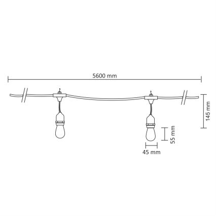 Dekorative Kette für Außen GIRLANDA 5,6m 10xE27/0,6W/230V IP44