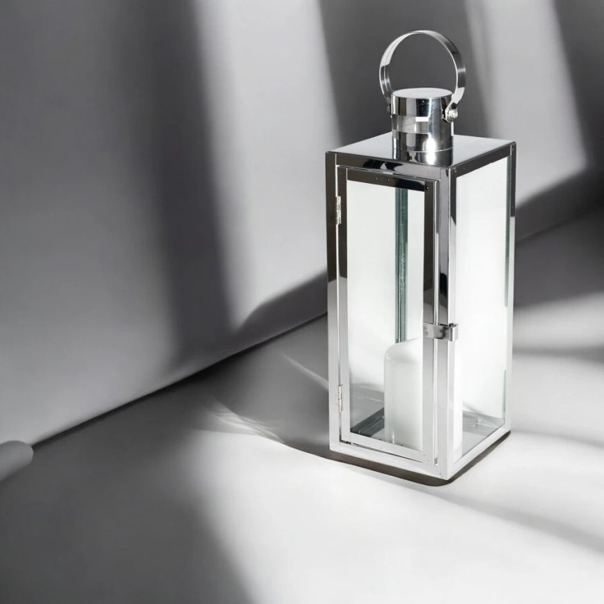 Dekorative Laterne 38 cm, glänzendes Chrom