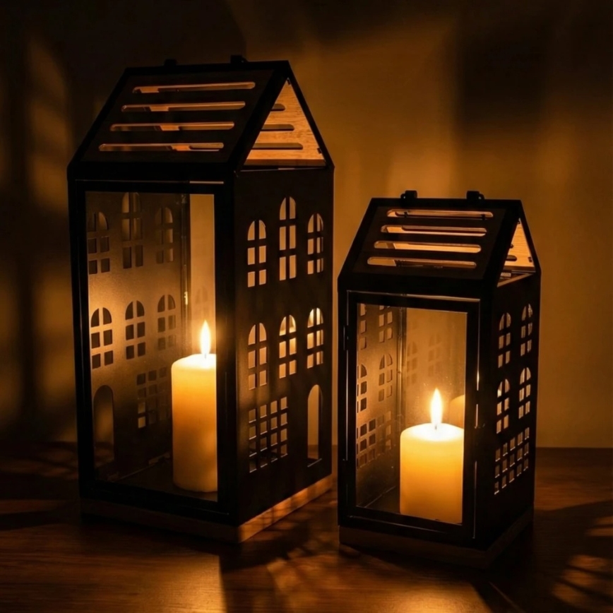 Dekorative Laterne HOME 34,5 cm schwarz/beige