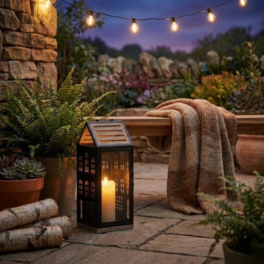 Dekorative Laterne HOME 34,5 cm schwarz/beige