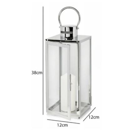 Dekorative Laterne TOWER 38 cm glänzender Chrom