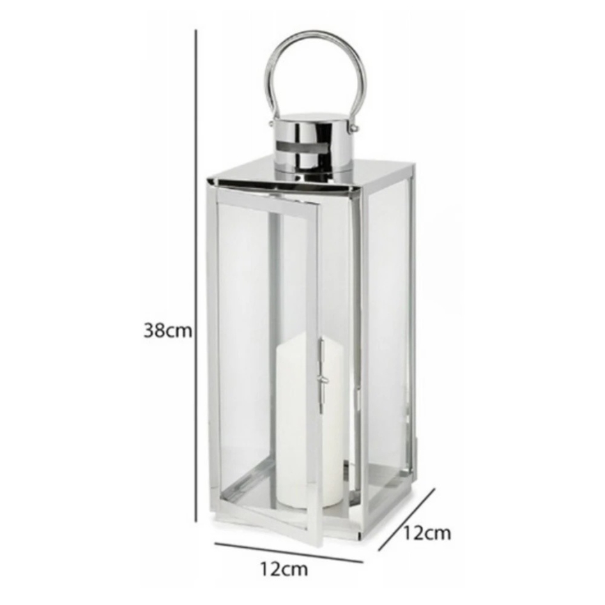 Dekorative Laterne TOWER 38 cm glänzender Chrom