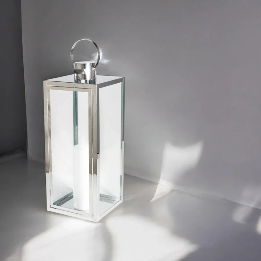 Dekorative Laterne TOWER 63 cm, glänzender Chrom