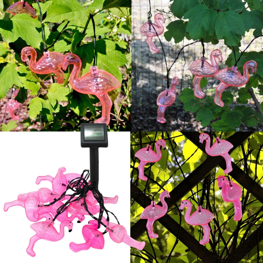 Dekorative LED-Solar-Lichterkette 10xLED/1,2V 300 mAh 3,8 m IP44 Flamingo