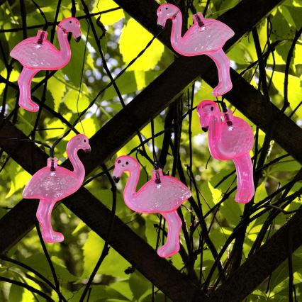 Dekorative LED-Solar-Lichterkette 10xLED/1,2V 300 mAh 3,8 m IP44 Flamingo