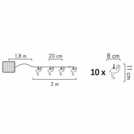 Dekorative LED-Solar-Lichterkette 10xLED/1,2V 300 mAh 3,8 m IP44 Flamingo