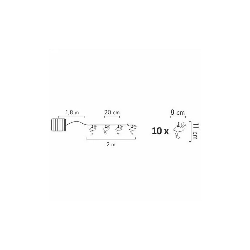 Dekorative LED-Solar-Lichterkette 10xLED/1,2V 300 mAh 3,8 m IP44 Flamingo