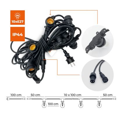 Dekorative Outdoor-Lichterkette MIMOSA 10xE27/1,3W/230V IP44 10 m
