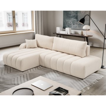 DESIO Ecksofa mit Schlaffunktion und Stauraum, L‑Form, links, beige