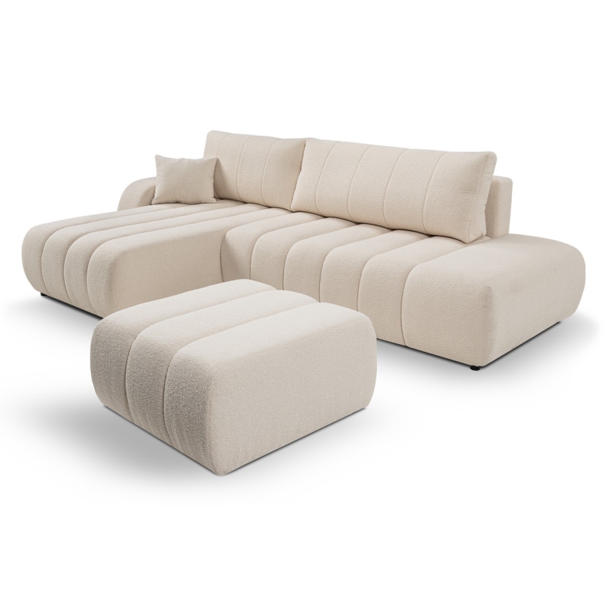 DESIO Ecksofa mit Schlaffunktion und Stauraum, L‑Form, links, beige