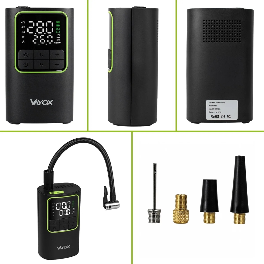 Digitaler Taschenkompressor 5 V, 4000 mAh, schwarz