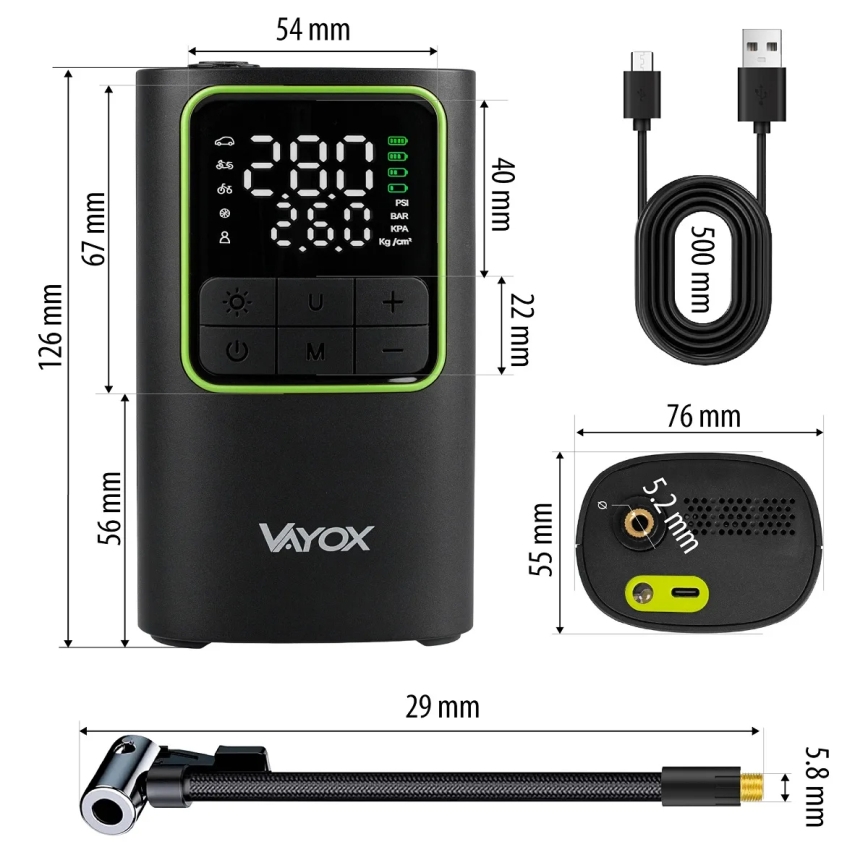 Digitaler Taschenkompressor 5 V, 4000 mAh, schwarz