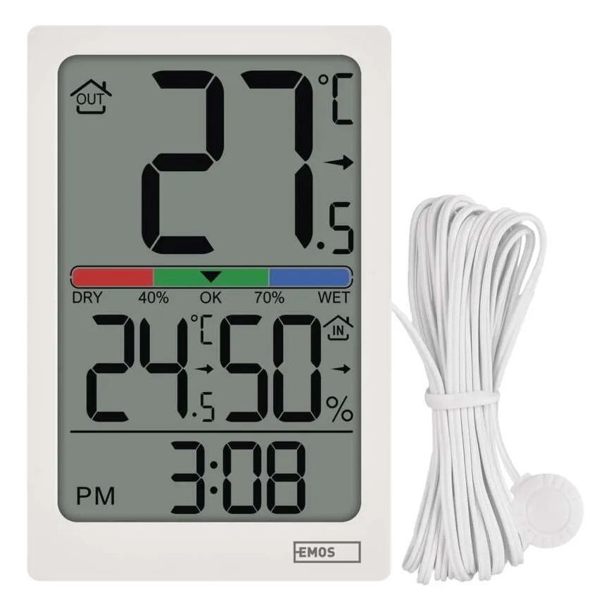 Digitales Thermometer mit Hygrometer 2xAAA weiß