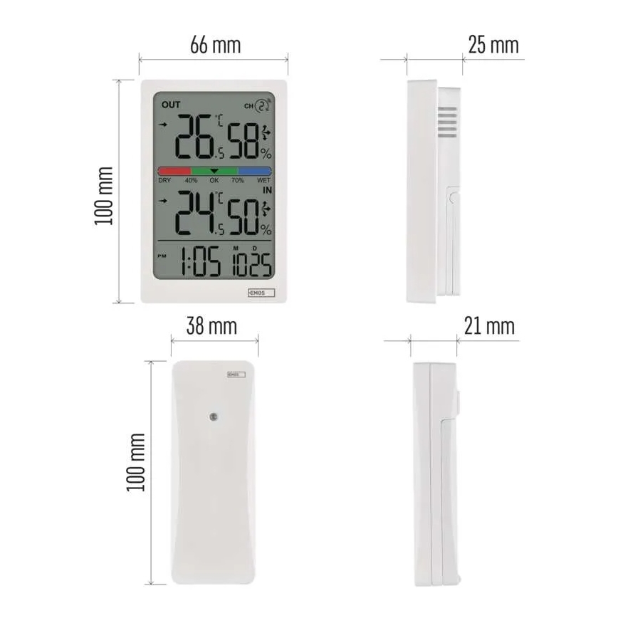 Digitales Thermometer mit Hygrometer, 2×AAA, weiß