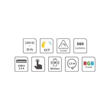 Dimm- und aufladbare LED-RGB-Tischleuchte mit Touch-Funktion und kabelloser Aufladung LED/7,5W/5V 2700-5300K weiß