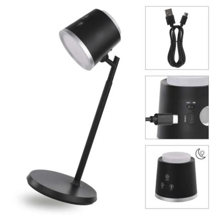 Dimm- und aufladbare LED-Tischleuchte 4in1 LED/6W/3,7V 3000K/4000K/6500K 1500mAh schwarz