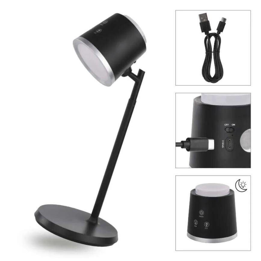 Dimm- und aufladbare LED-Tischleuchte 4in1 LED/6W/3,7V 3000K/4000K/6500K 1500mAh schwarz