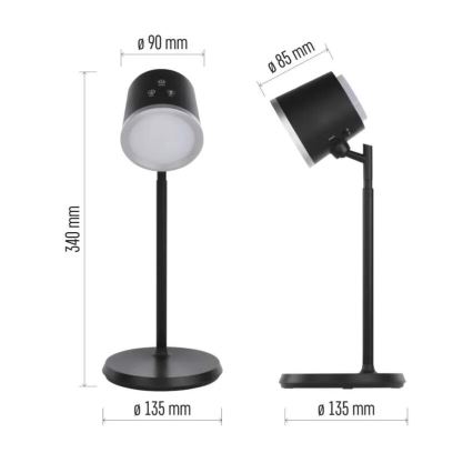 Dimm- und aufladbare LED-Tischleuchte 4in1 LED/6W/3,7V 3000K/4000K/6500K 1500mAh schwarz