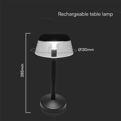 Dimm- und aufladbare LED-Tischleuchte mit Touch-Funktion LED/3W/5V 3000-6000K 1800 mAh schwarz