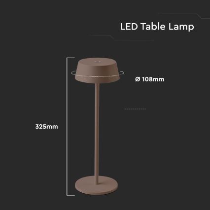 Dimm- und wiederaufladbare LED-Outdoor-Tischleuchte mit Touch-Funktion LED/2W/5V 4400 mAh IP54 braun