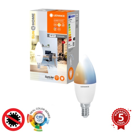 Dimmbare antibakterielle LED-Glühbirne B40 E14/4,9W/230V Wi-Fi - Ledvance