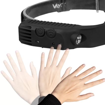 Dimmbare, aufladbare LED-Stirnlampe mit Sensor 3xLED/5V IP44 300 glänzend 1200 mAh