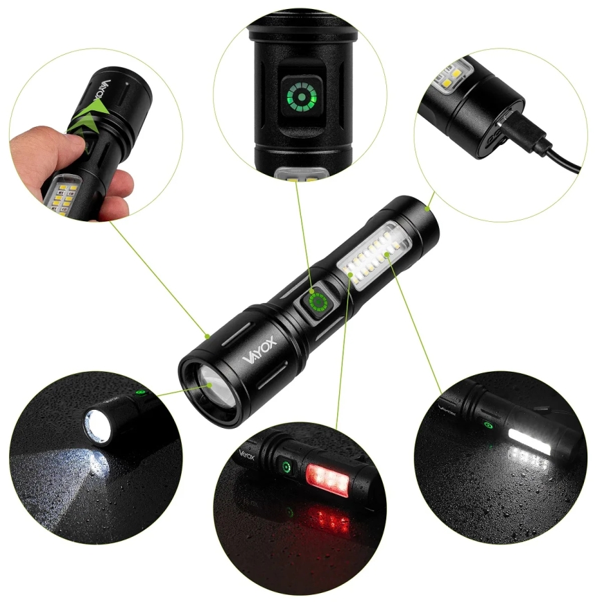 Dimmbare, aufladbare LED-Taschenlampe mit rotem Licht LED/5W/5V IPX4 260 glänzend 2000 mAh