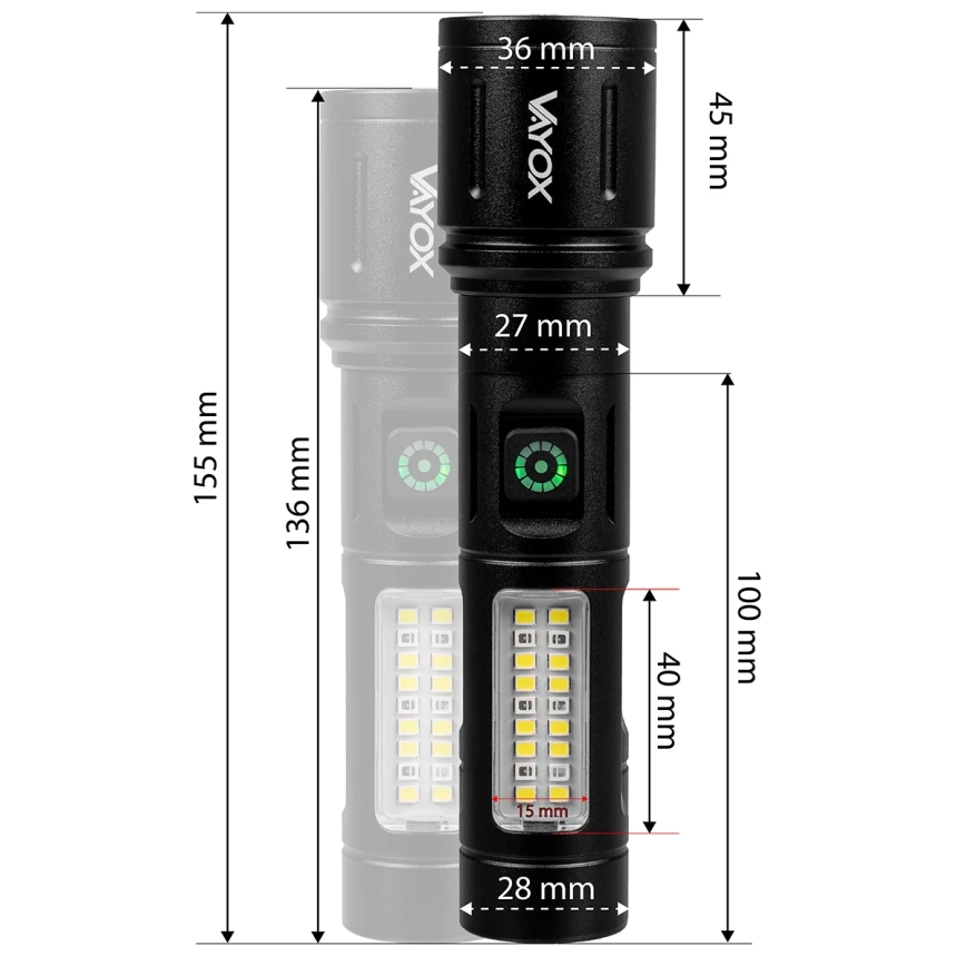 Dimmbare, aufladbare LED-Taschenlampe mit rotem Licht LED/5W/5V IPX4 260 glänzend 2000 mAh