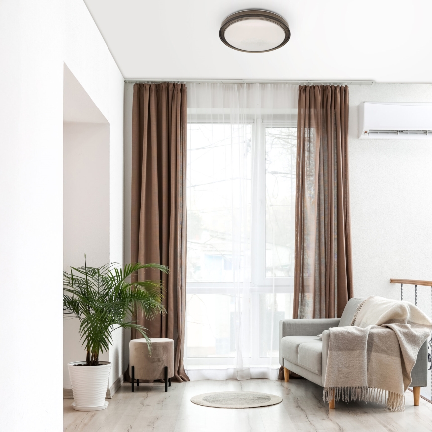 Dimmbare LED-Deckenleuchte für Badezimmer HALINA LED/48W/230V 3000-6000K d 38 cm IP44 schwarz + Fernbedienung