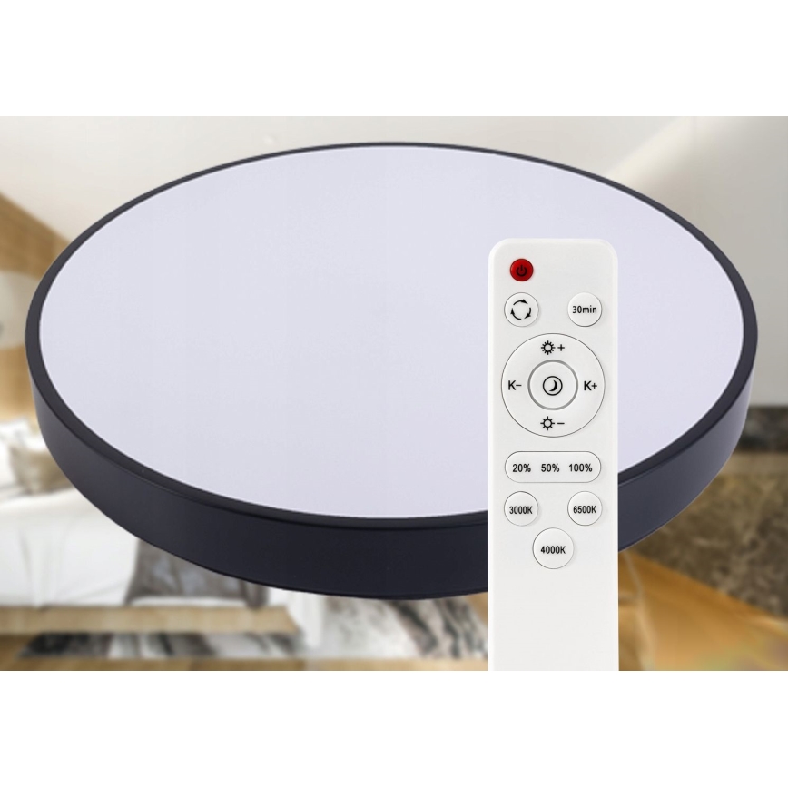 Dimmbare LED-Deckenleuchte LED/40W/230V 3000-6500K d 40 cm schwarz + Fernbedienung
